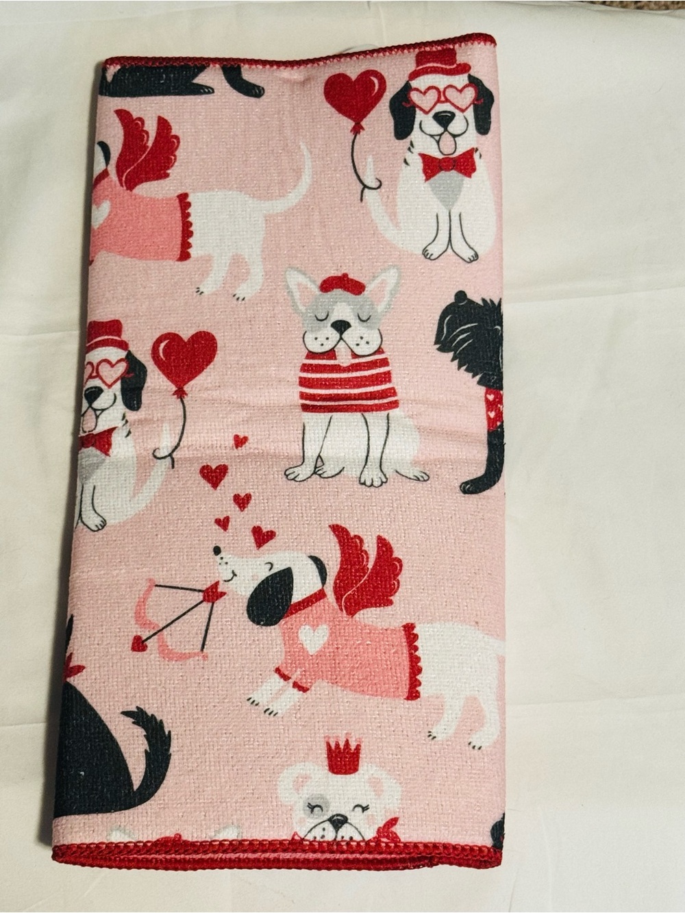 Pink Dog Print Dish Drying Mat with Red Accents So Cute!